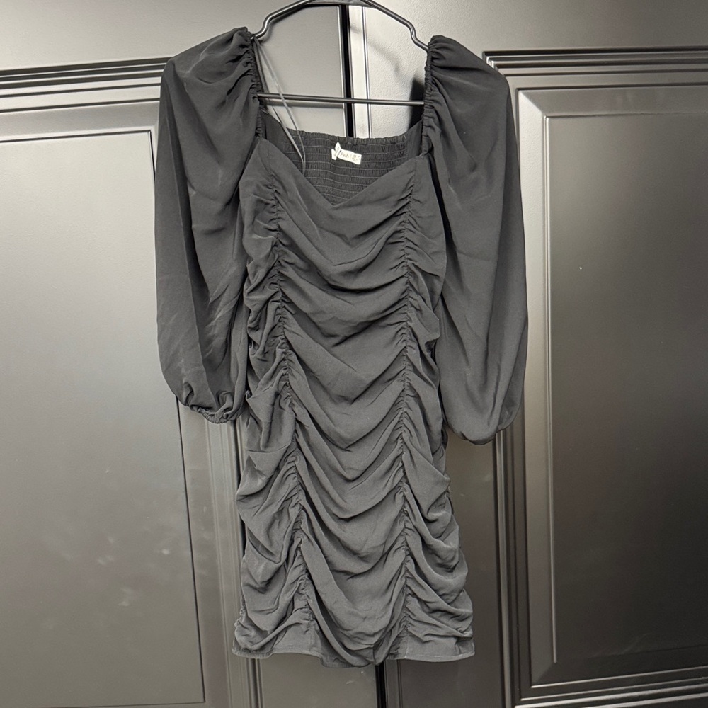 Abercrombie & Fitch Black Ruched Long Sleeve Dress